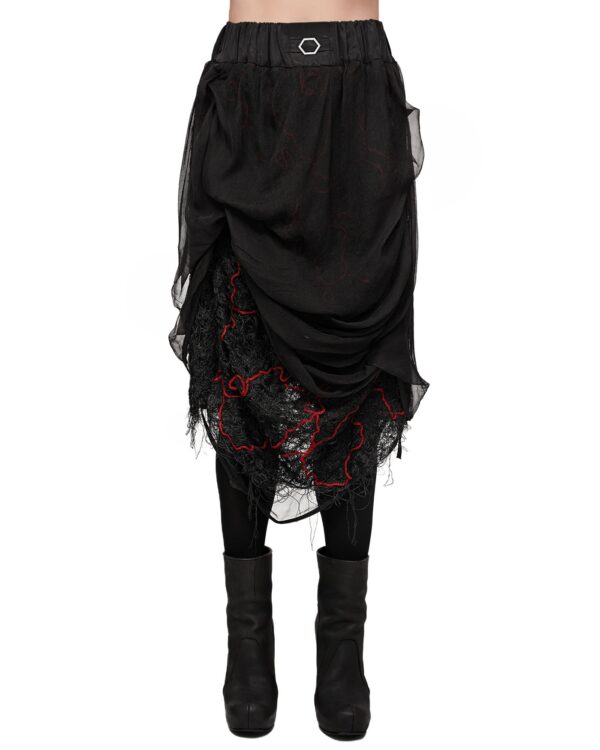 MINOAR - Fiber Bond Drape Layers Sheer Skirt, Women's black cotton skirt with Fiber-Bond texture - 1
