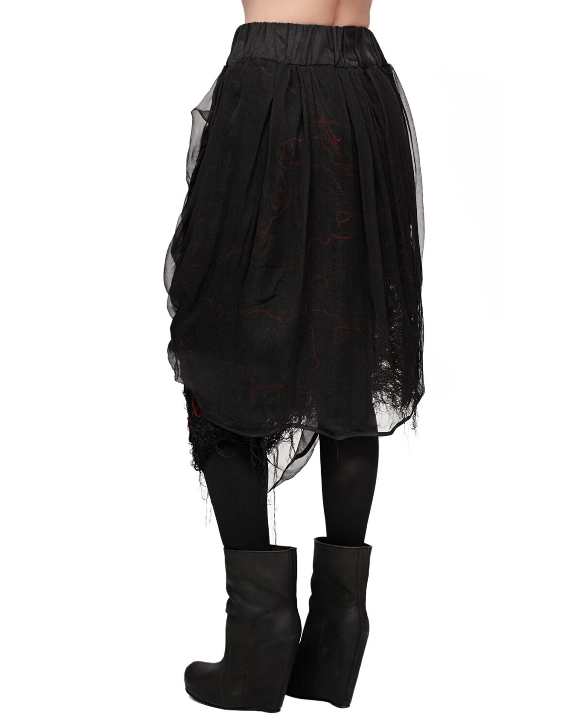 MINOAR - Fiber Bond Drape Layers Sheer Skirt, Women's black cotton skirt with Fiber-Bond texture - 6