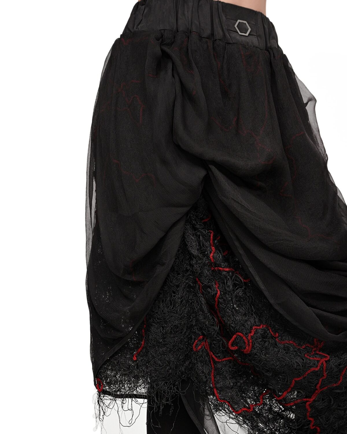 MINOAR - Fiber Bond Drape Layers Sheer Skirt, Women's black cotton skirt with Fiber-Bond texture - 8