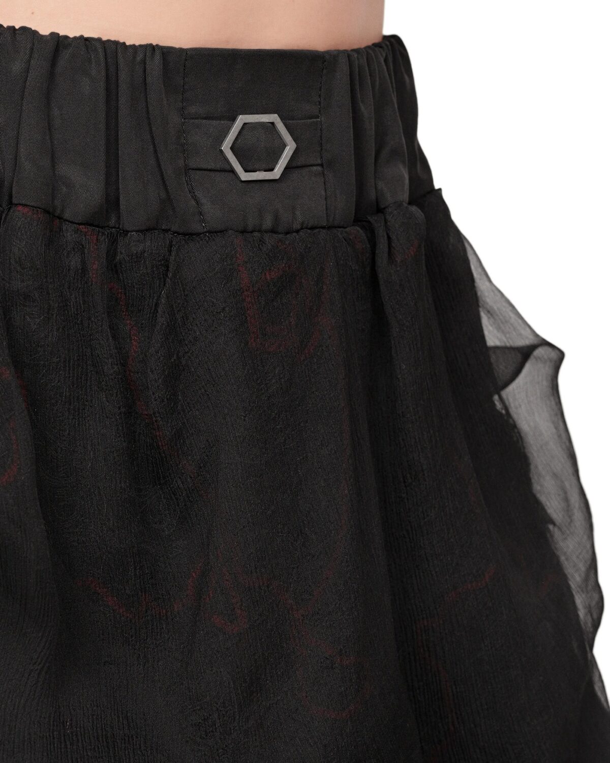 MINOAR - Fiber Bond Drape Layers Sheer Skirt, Women's black cotton skirt with Fiber-Bond texture - 10