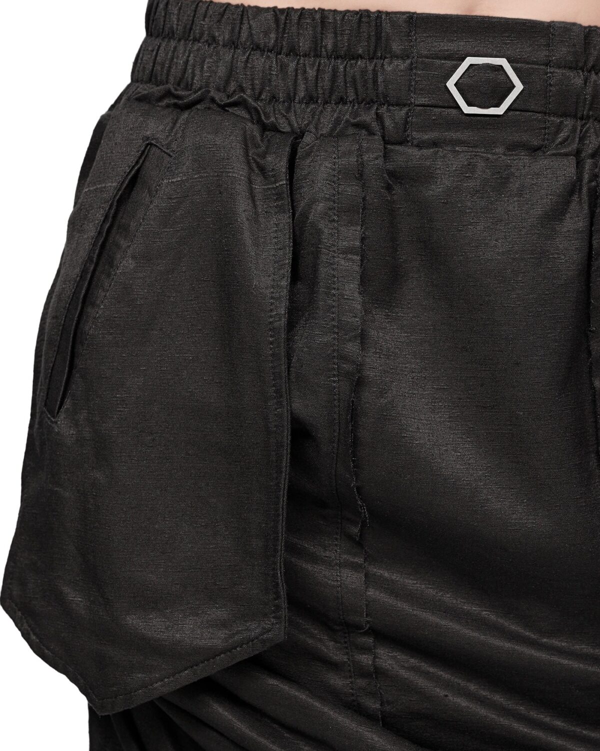 MINOAR - Raw Silk Layers Adjust Skirt, Women's black silk skirt with diagonal welt pockets - 5