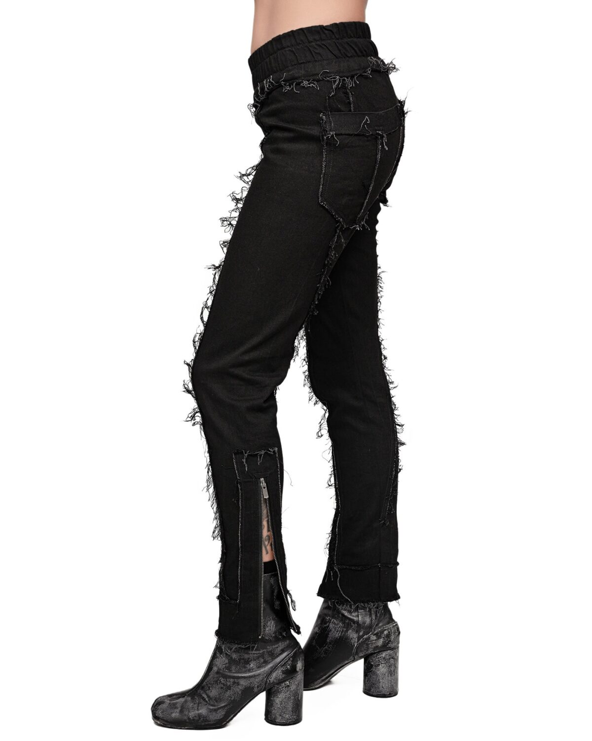 MINOAR - Denim Slim Fit Zip Cuff Pants, Women's black cotton pants with zip cuff detail - 3