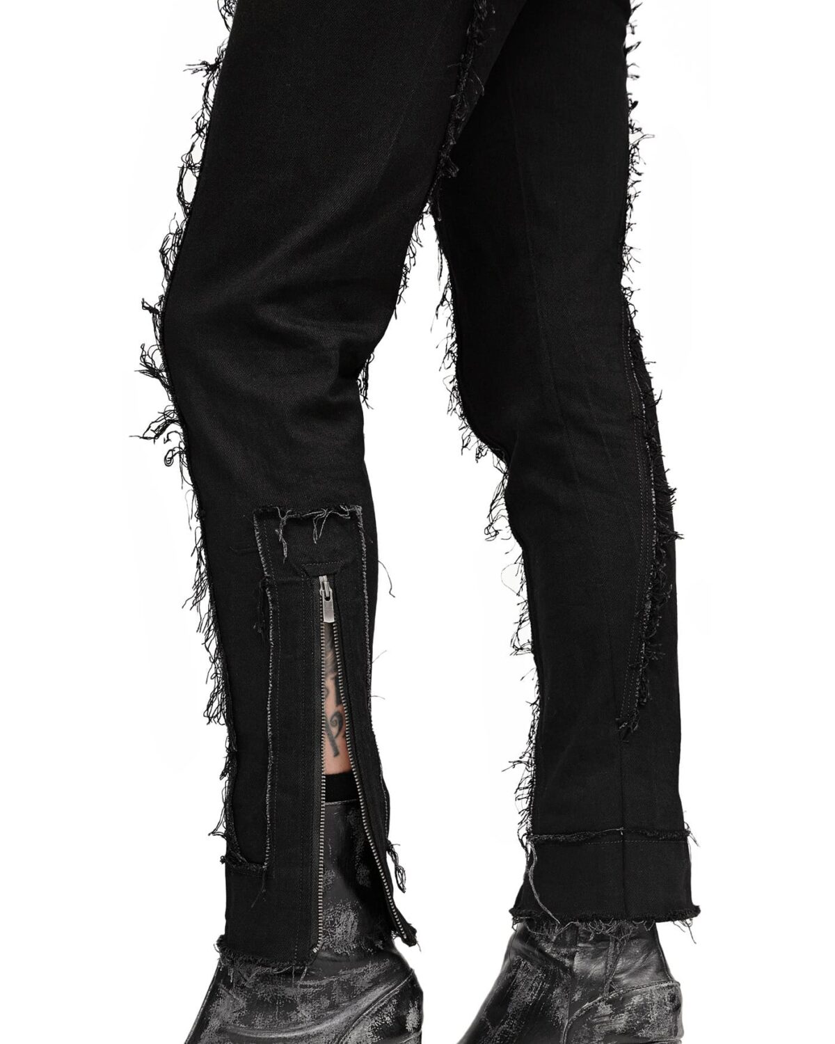 MINOAR - Denim Slim Fit Zip Cuff Pants, Women's black cotton pants with zip cuff detail - 7