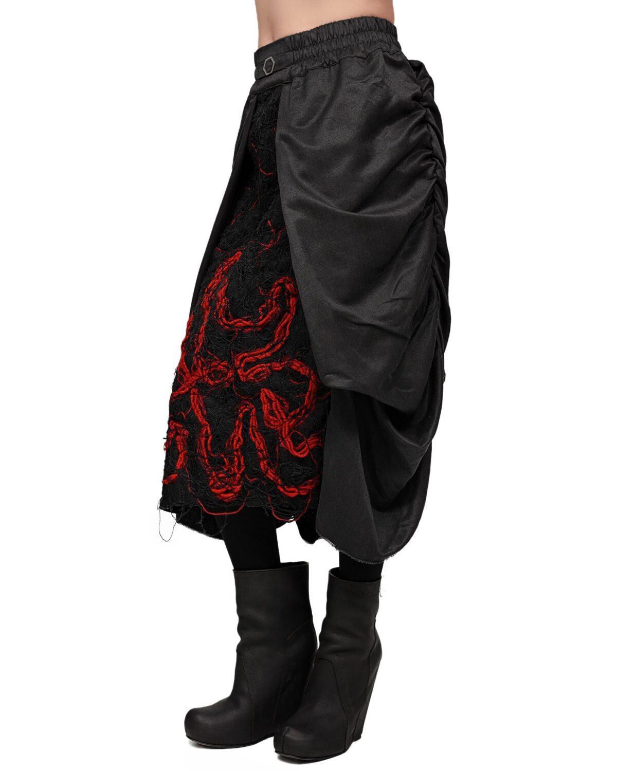 MINOAR - Fiber Bond Magma Layered Skirt, Women's black cotton skirt with Fiber-Bond texture - 3