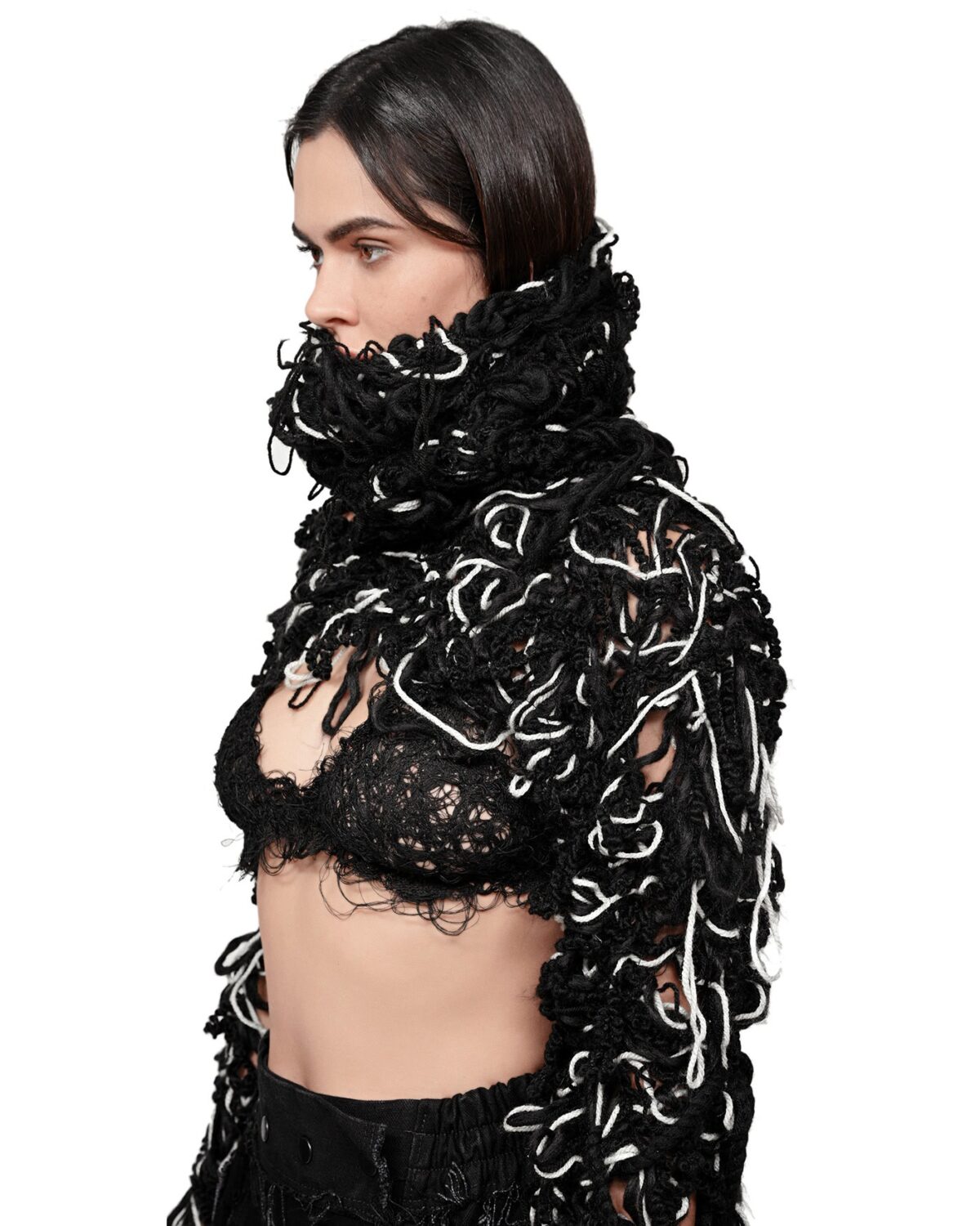 MINOAR - Fiber Bond Oracle Collar Sleeves, Women's black wool sleeves with Fiber-Bond texture - 8