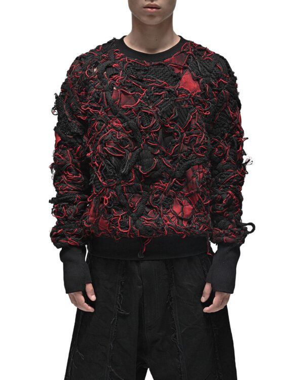 MINOAR - Pyro Fiber Bond Patch Sweater, Men's black cotton sweater with Fiber-Bond texture - 1