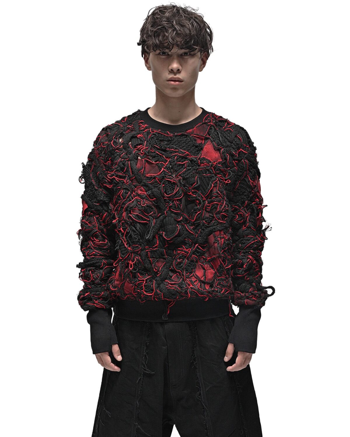 MINOAR - Pyro Fiber Bond Patch Sweater, Men's black cotton sweater with Fiber-Bond texture - 3