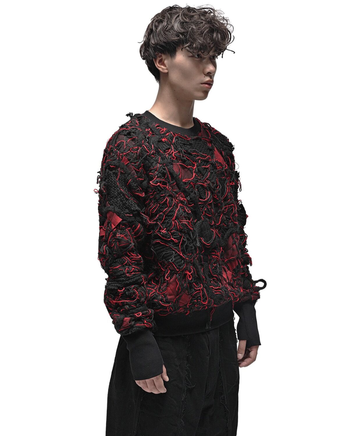 MINOAR - Pyro Fiber Bond Patch Sweater, Men's black cotton sweater with Fiber-Bond texture - 4