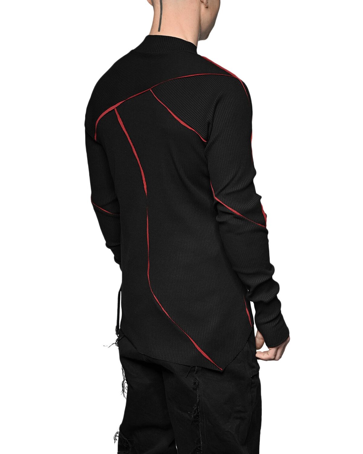 MINOAR - Magma Longsleeve T-shirt, Men's black cotton longsleeve T-shirt with multi-segment construction - 5