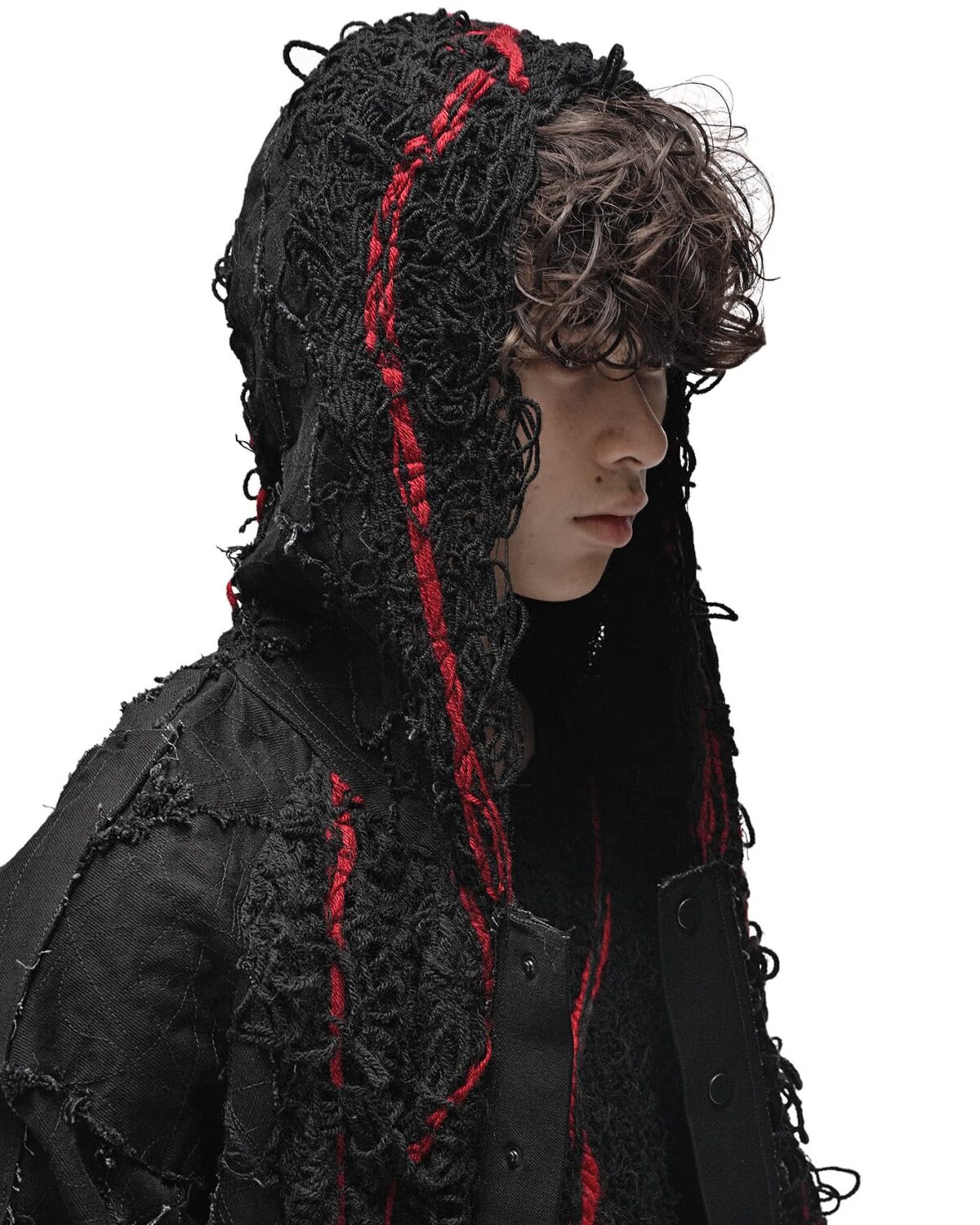 MINOAR - Fiber Bond Magma Tech Hood Cardigan, Women's black cotton cardigan with Fiber-Bond texture - 6