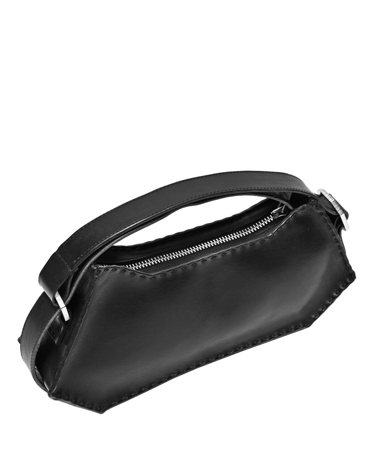 MINOAR - Oracle Leather Shoulder Hexa Bag, Unisex black leather bag with steel hardware detail - 10