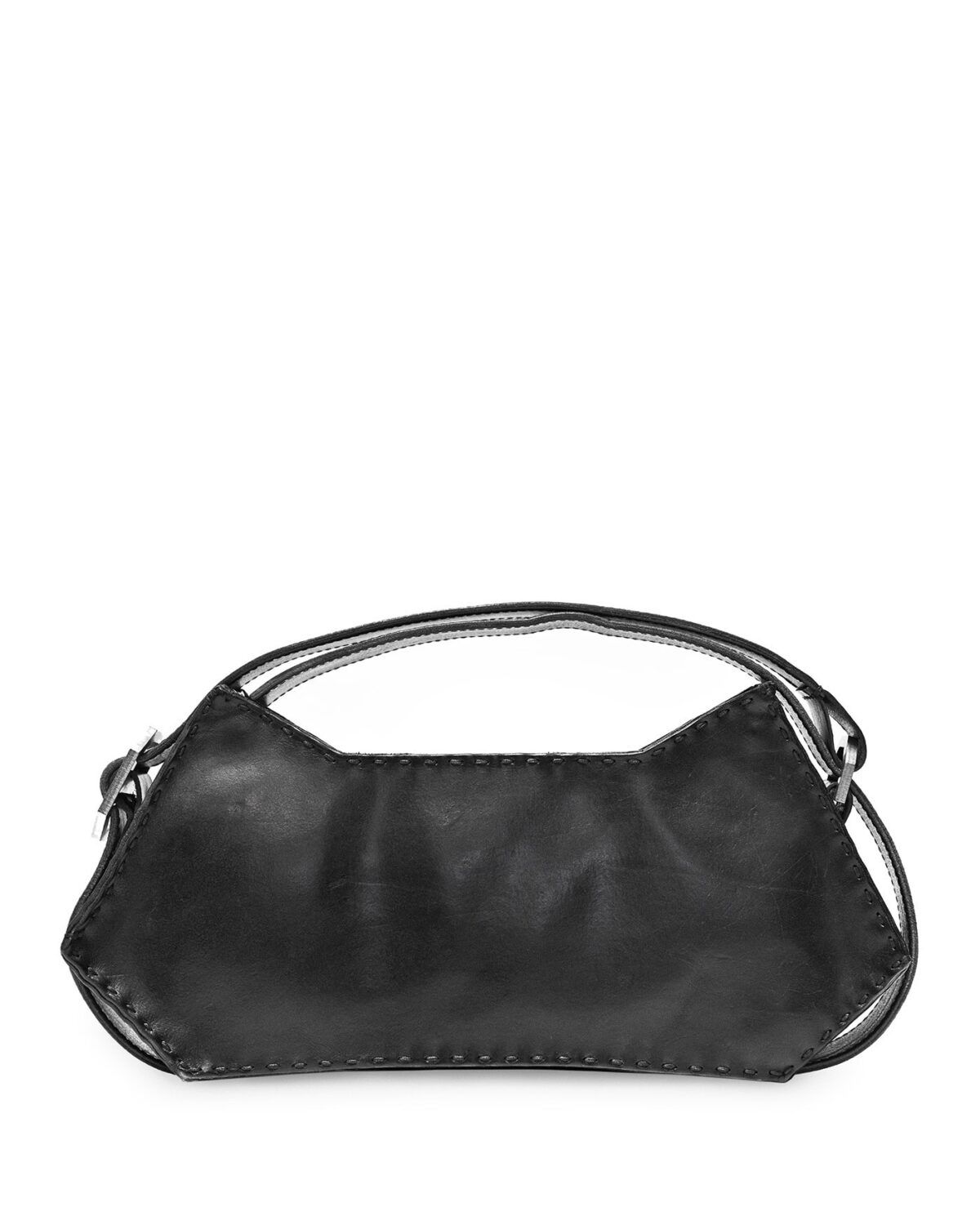 MINOAR - Oracle Leather Shoulder Hexa Bag, Unisex black leather bag with steel hardware detail - 4