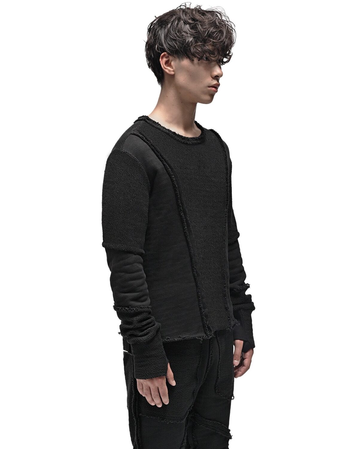 MINOAR - Construct Reverse Knit Sweater, Men's black cotton sweater with multi-segment construction - 4