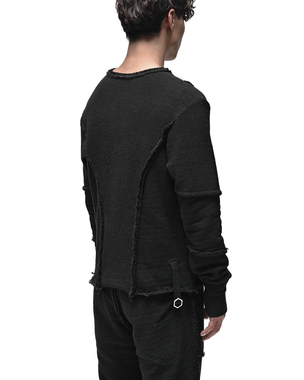 MINOAR - Construct Reverse Knit Sweater, Men's black cotton sweater with multi-segment construction - 5
