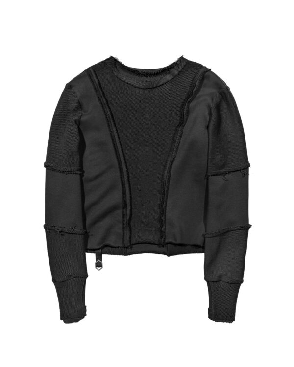 MINOAR - Construct Reverse Knit Sweater, Men's black cotton sweater with multi-segment construction - 1