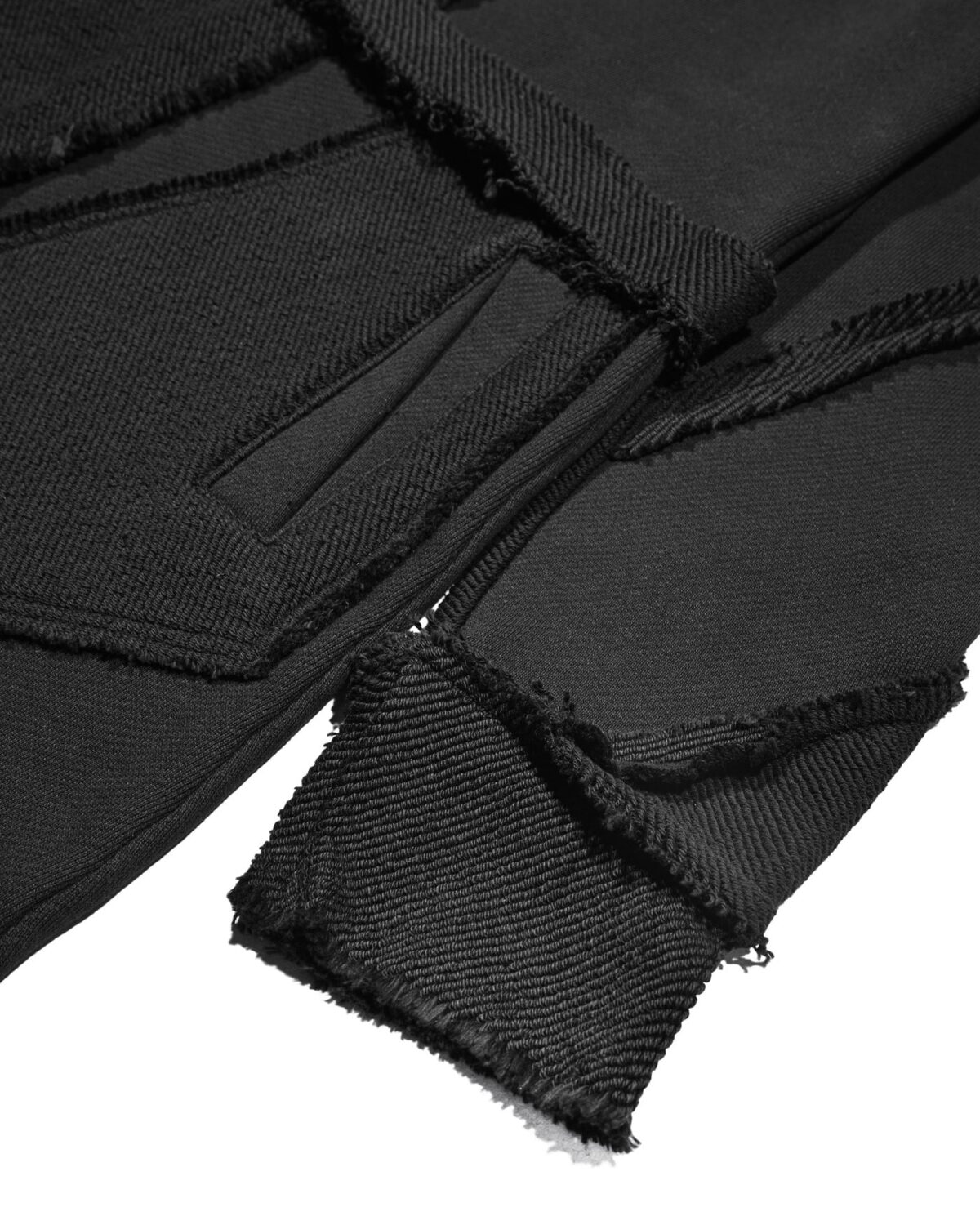 MINOAR - Reverse Edge Hood Buckle Cardigan, Men's black cotton cardigan with multi-segment construction - 11