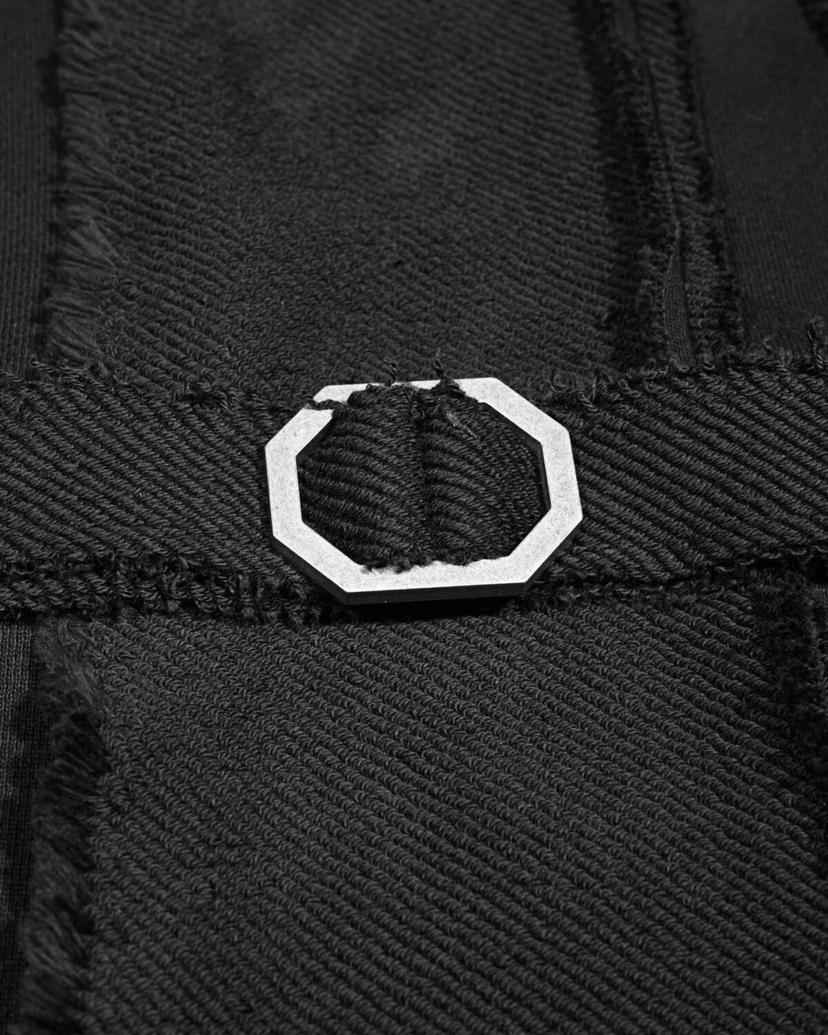 MINOAR - Reverse Edge Hood Buckle Cardigan, Men's black cotton cardigan with multi-segment construction - 9