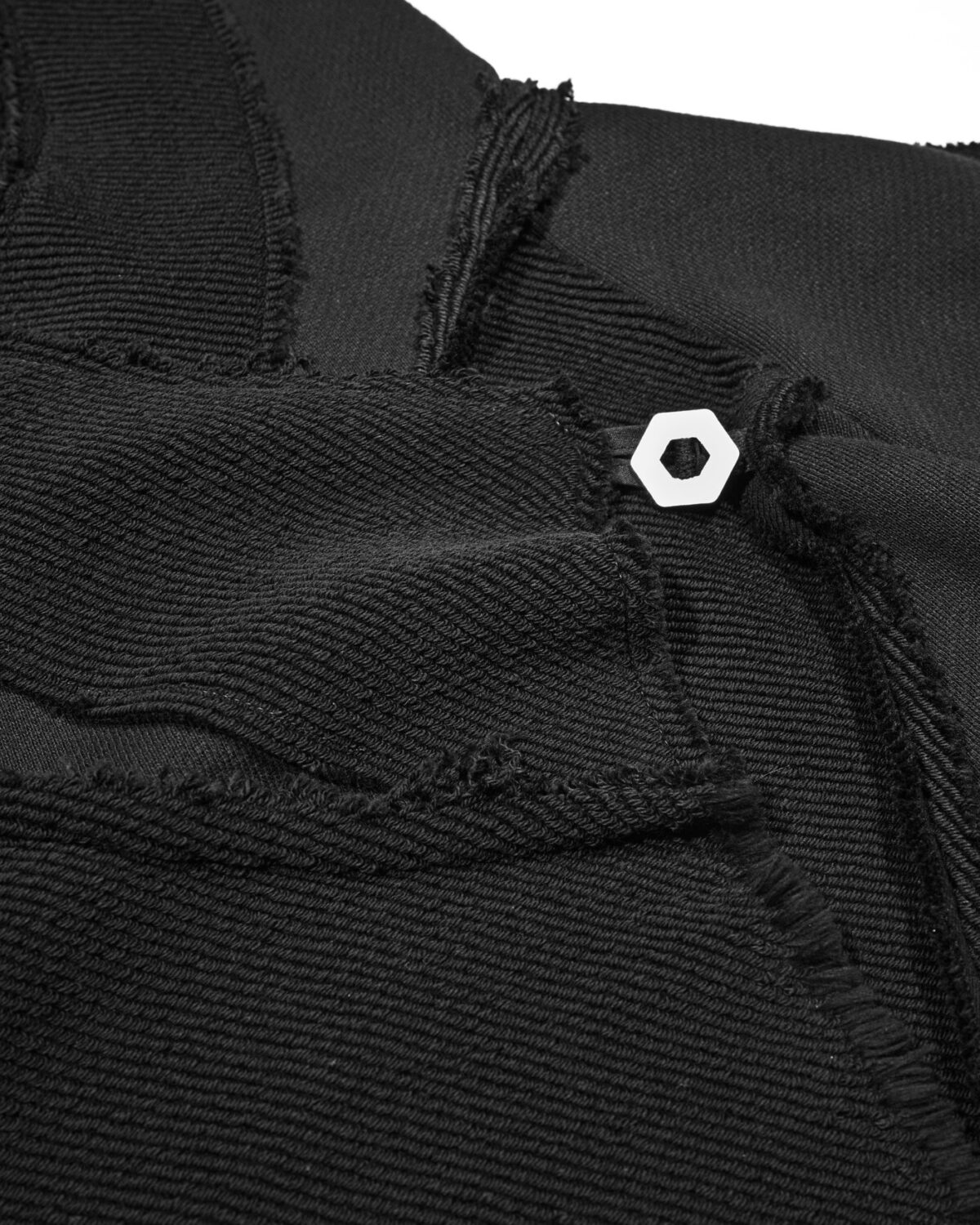 MINOAR - Reverse Edge Hood Buckle Cardigan, Men's black cotton cardigan with multi-segment construction - 10