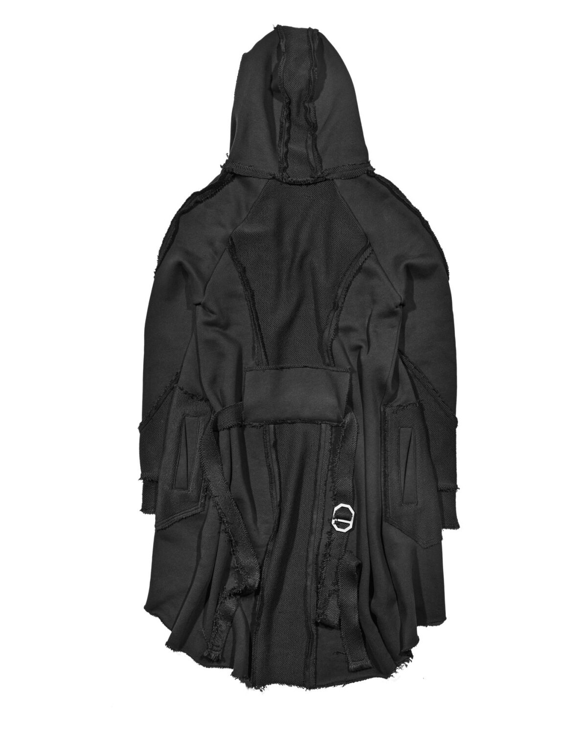 MINOAR - Reverse Edge Hood Buckle Cardigan, Men's black cotton cardigan with multi-segment construction - 5