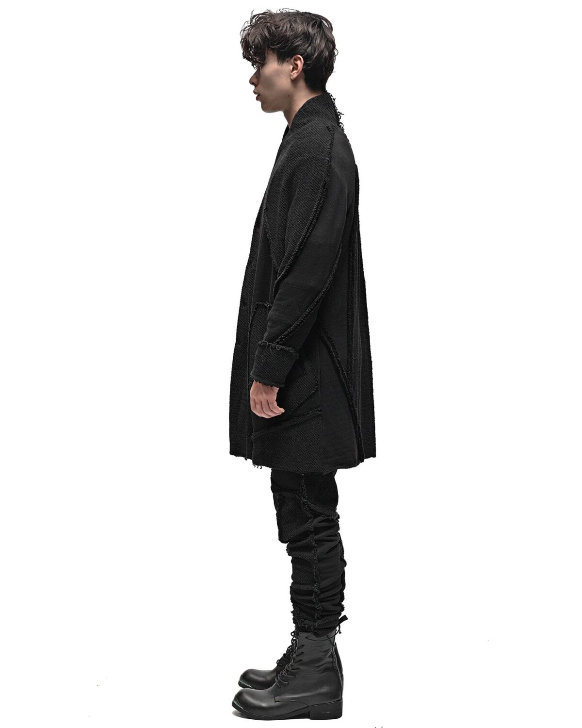 MINOAR - Reverse Edge Construct Cardigan, Men's black cotton cardigan with multi-segment construction - 5