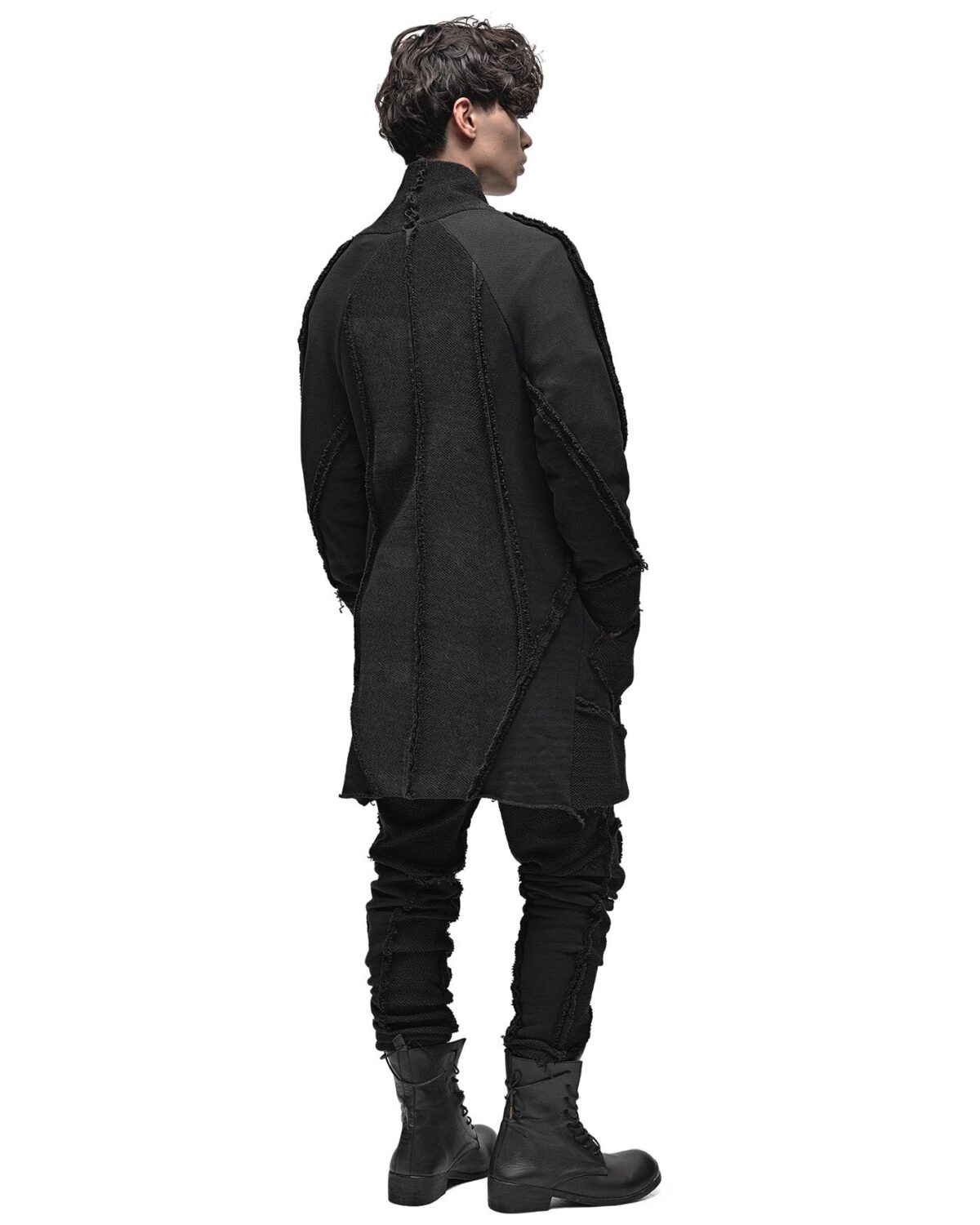 MINOAR - Reverse Edge Construct Cardigan, Men's black cotton cardigan with multi-segment construction - 6
