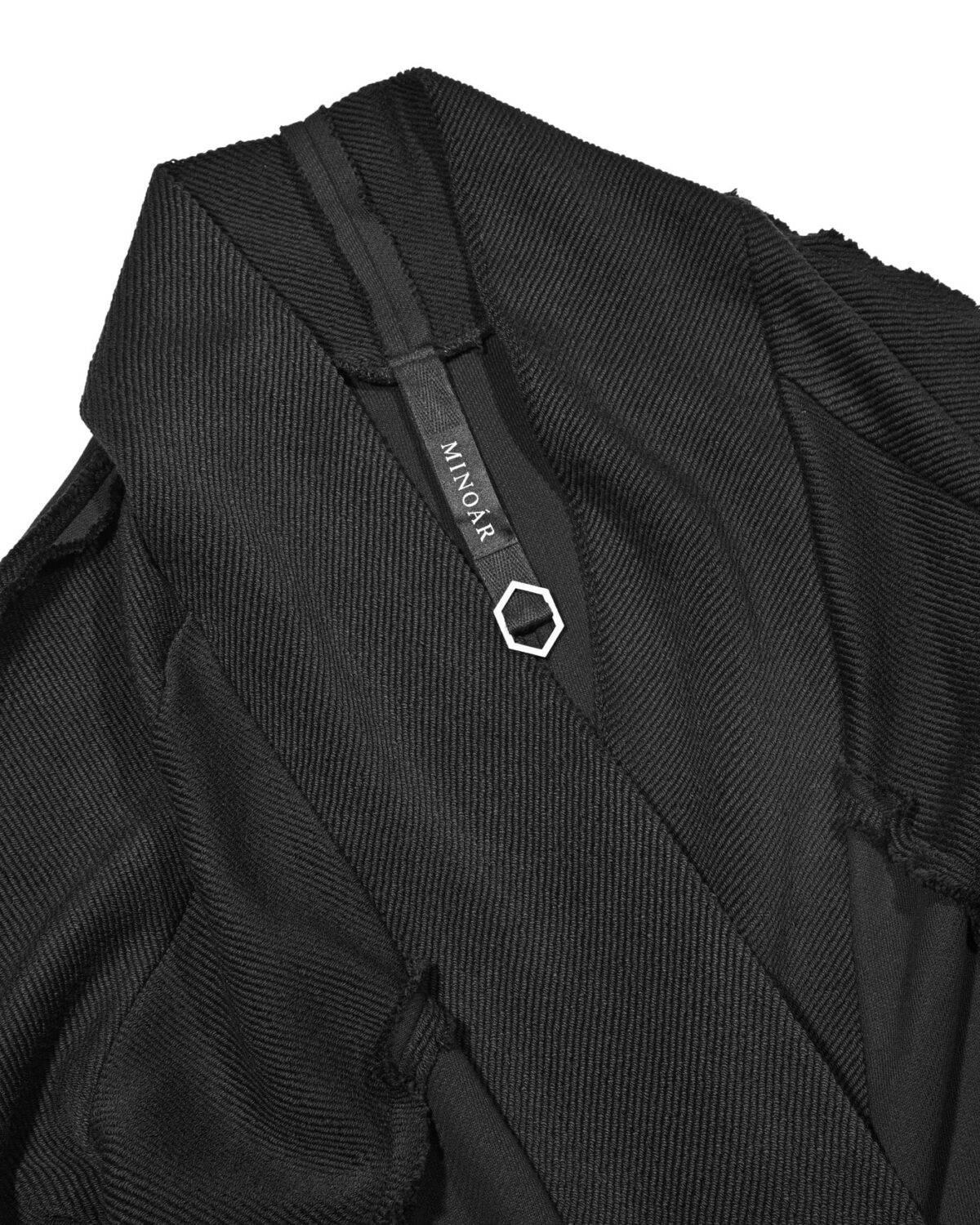 MINOAR - Reverse Edge Construct Cardigan, Men's black cotton cardigan with multi-segment construction - 8