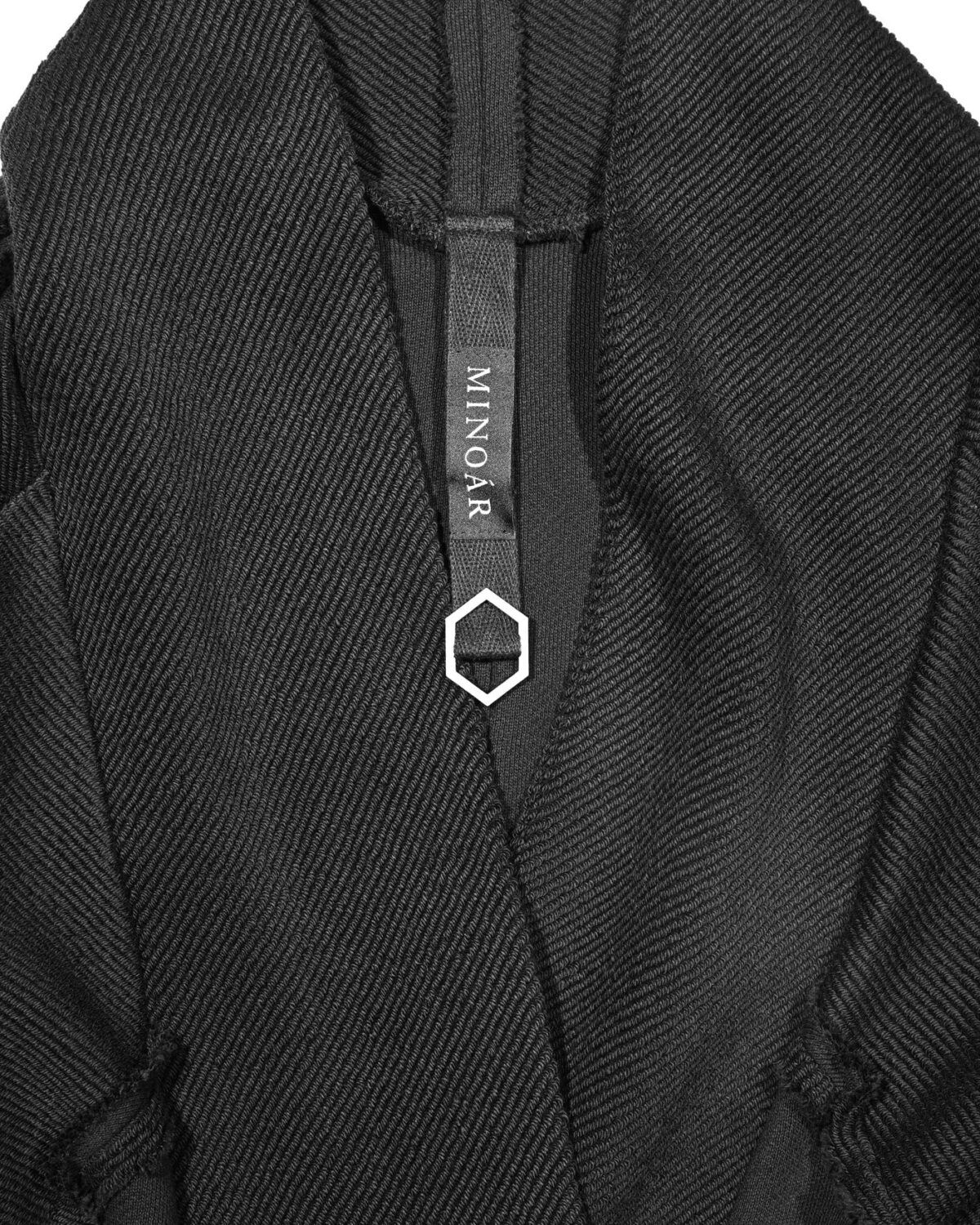 MINOAR - Reverse Edge Construct Cardigan, Men's black cotton cardigan with multi-segment construction - 11