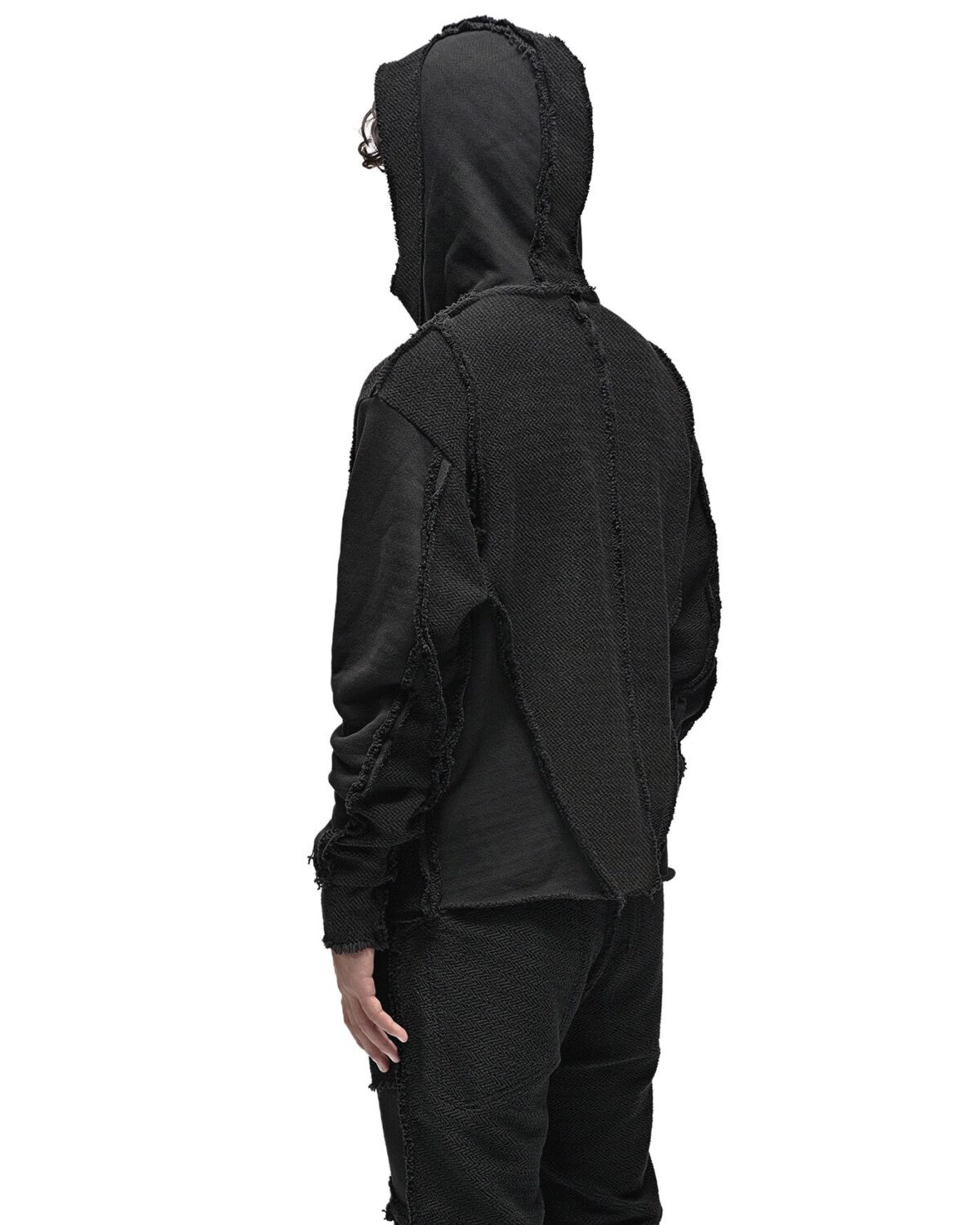 MINOAR - Construct Reverse Hoodie, Men's black cotton hoodie with multi-segment construction - 7