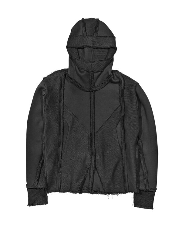 MINOAR - Construct Reverse Hoodie, Men's black cotton hoodie with multi-segment construction - 1