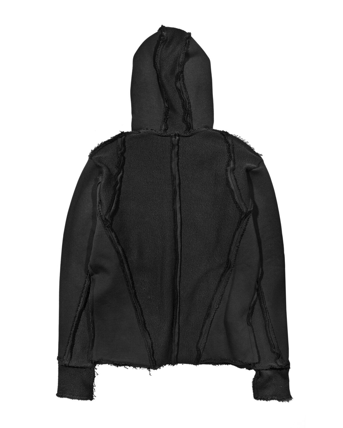 MINOAR - Construct Reverse Hoodie, Men's black cotton hoodie with multi-segment construction - 4