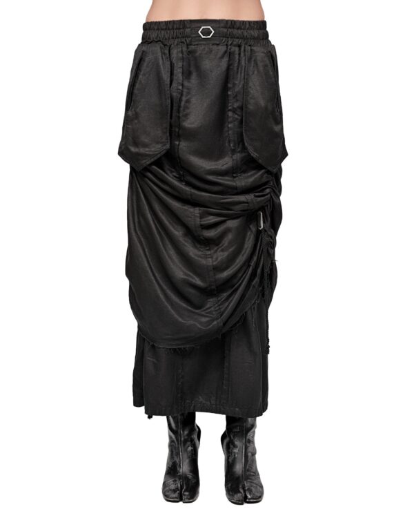 MINOAR - Raw Silk Layers Adjust Skirt, Women's black silk skirt with diagonal welt pockets - 1