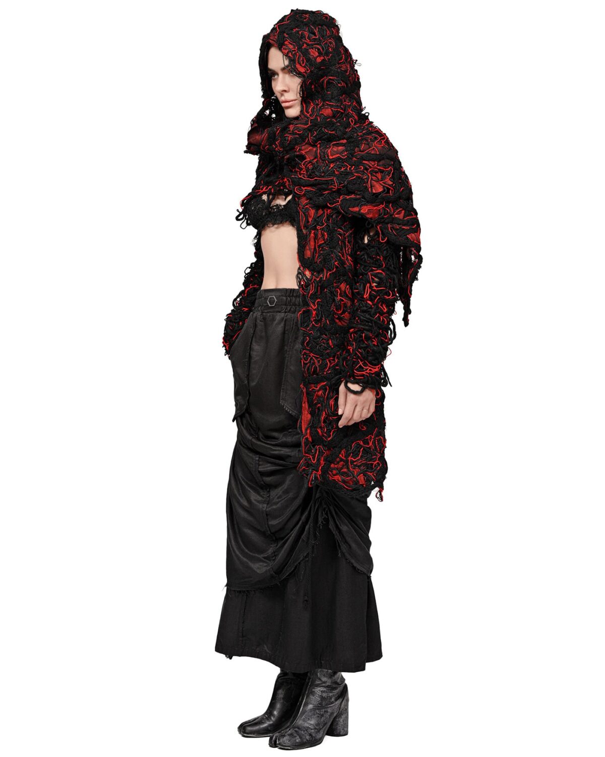 MINOAR - Raw Silk Layers Adjust Skirt, Women's black silk skirt with diagonal welt pockets - 6